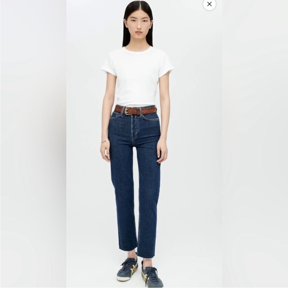 ▫️Re/Done 70s Stove Pipe in Dark Rinse High Waist button Fly Straight Leg Jean - Picture 1 of 13